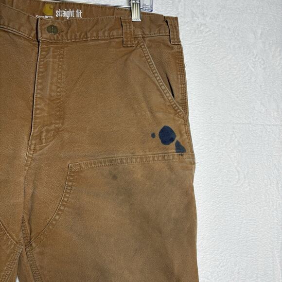 Carhartt Straight Fit Double Knee Dungaree Pants Mens 38x32 Brown 103340 READ - Picture 16 of 16
